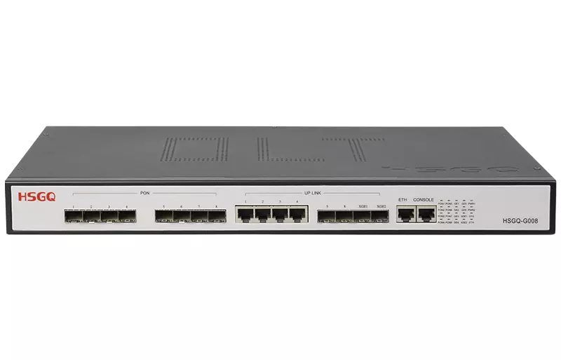 HSGQ OLT GPON G008D, AC, 4GE, 2 SLOT SFP+ 10G, 8 port GPON C+++, doble fuente