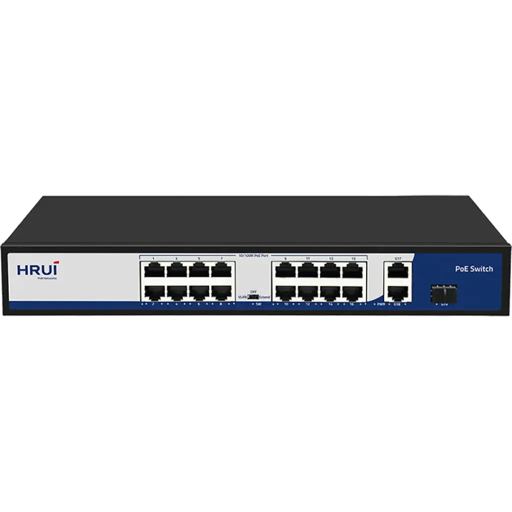HRUI SWITCH HR901-AF-1621GS-300 16 PUERTOS POE FAST - 2 PUERTOS GB UPLINK - 1 SFP UPLINK