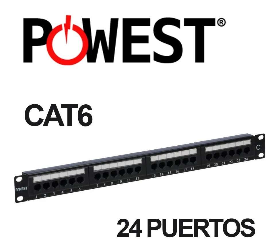 PATCH PANEL CAT 6 24 PUERTOS 1U  TIPO RACK POWEST [NPP624-0624]