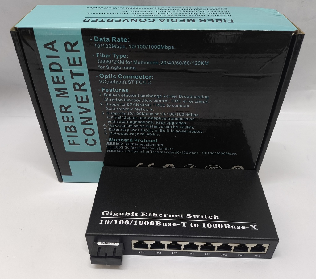 SWITCH L+ CONVERSOR DE FIBRA TLG-G218SA-20 SM 10/100/1000  PUERTO DE FIBRA SC A 8 RJ45 Link Plus