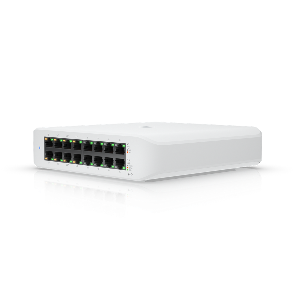 Ubiquiti UniFi USW-Lite-16-POE (45W) Switch PoE+ layer 2 de 16 puertos (8 POE+ /8 GbE)